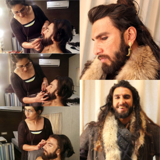 Preetisheel Singh working on Ranveer Singh’s look on the sets of Padmaavat. Collage 1.