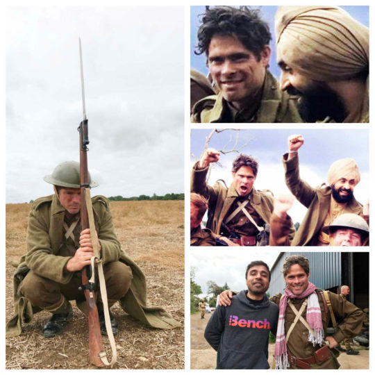 Alex Reece with Diljit Dosanjh on the sets of Sajjan Singh Rangoot. Collage 2.