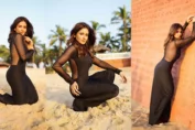 Parul Yadav in her black see-through outfit On International Yoga Day