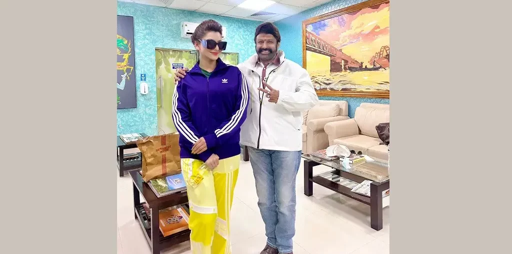 Urvashi Rautela with Balakrishna on their 300 crore 'NBK 109' film set