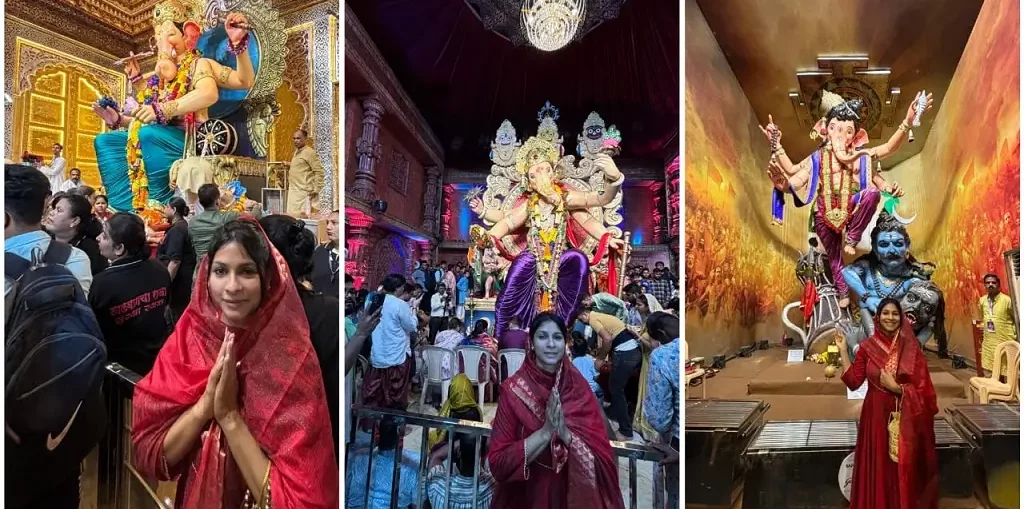 Tanishaa Mukerji visits 3 iconic pandals of Mumbai all in one day