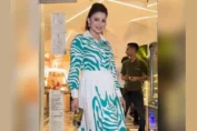 Urvashi Rautela in Juhu in a beautiful green & white zebra print pleated skirt and shirt