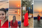 Actress Tanishaa Mukerji take holy dip in Triveni Sangam during Mahakumbh gathering